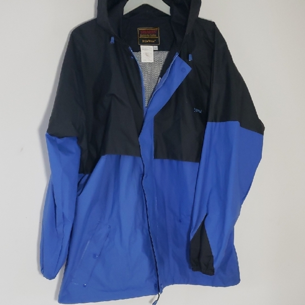 Stearns Dry Wear Mens Jacket Zipper Nylon Hooded Blue & Black Waterproof Size L